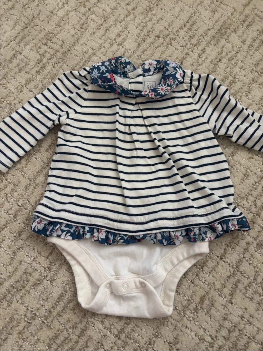 Baby Gap Floral and Striped Two-Piece Outfit Bundle 3:6 months- Navy, Pink, Red